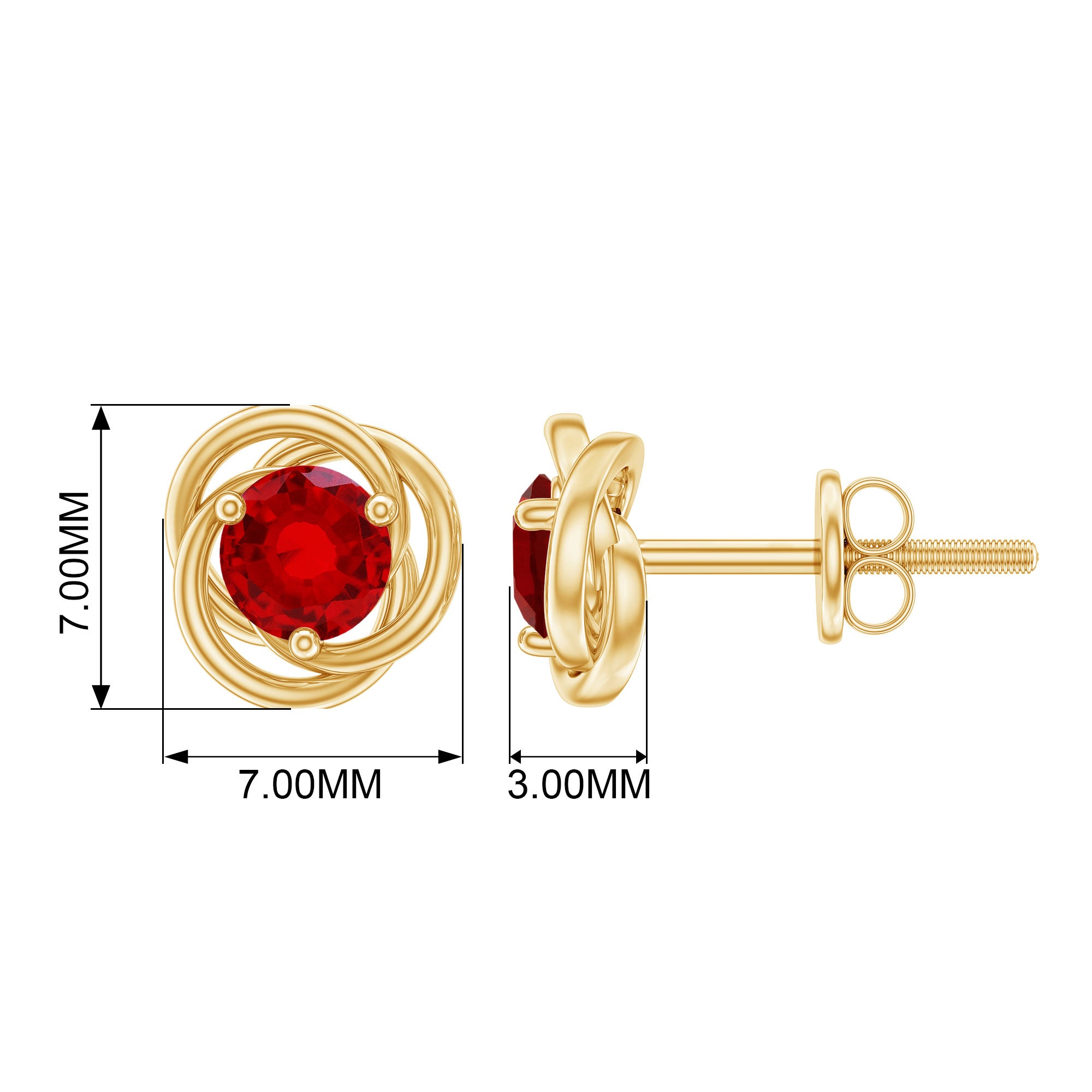 Solitaire Created Ruby Swirl Stud Earrings in 3 Prong Setting Lab Created Ruby - ( AAAA ) - Quality - Rosec Jewels