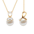 Rosec Jewels-Nature Inspired Freshwater Pearl Drop Pendant Necklace with Diamond