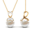 Rosec Jewels-Nature Inspired Freshwater Pearl Drop Pendant Necklace with Diamond