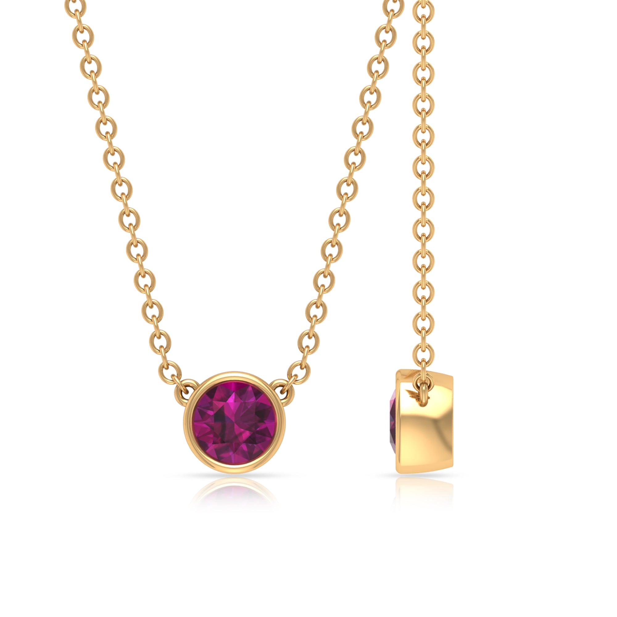 1/4 CT Natural Rhodolite Solitaire Gold Necklace in Bezel Setting Rhodolite - ( AAA ) - Quality - Rosec Jewels