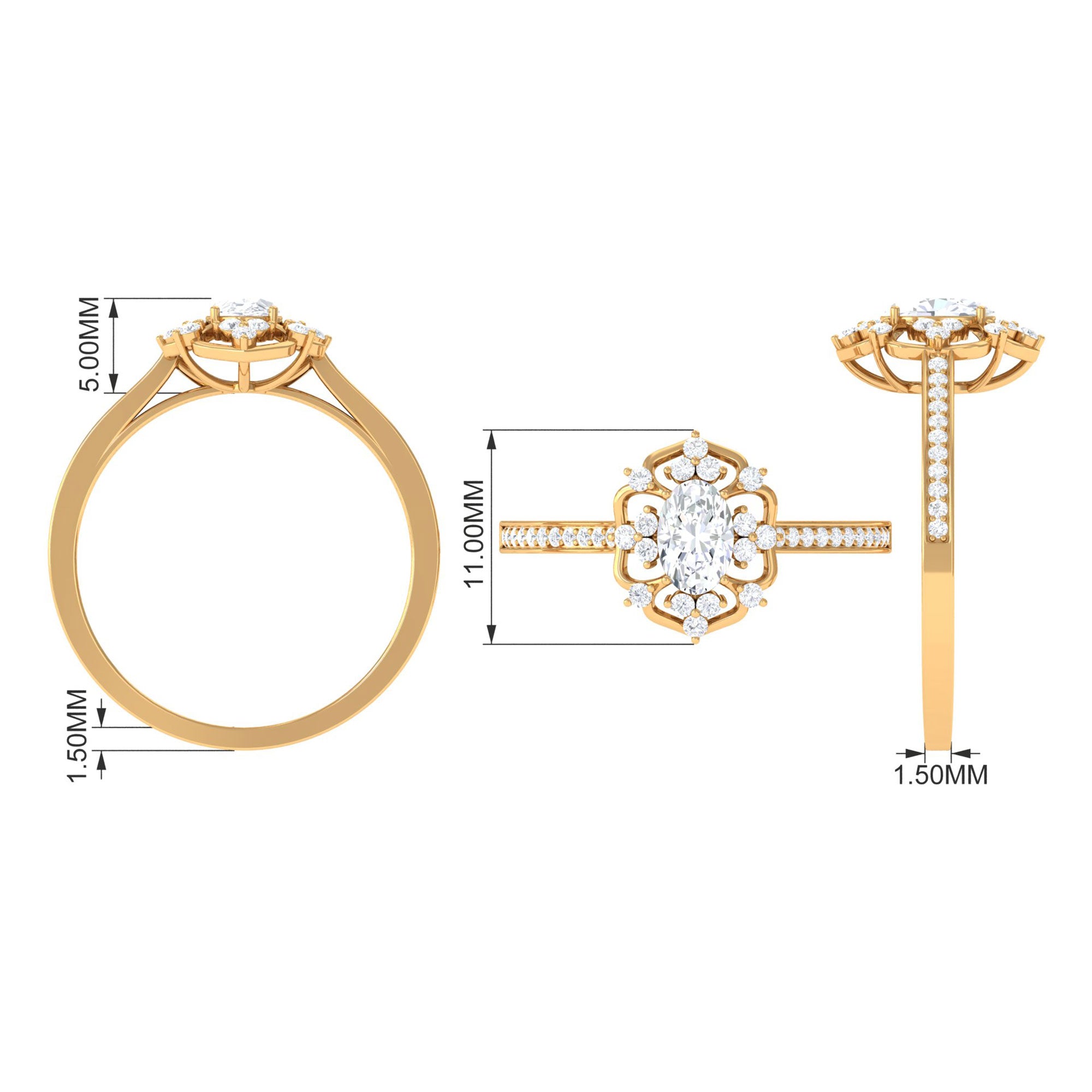 1.25 CT Vintage Inspired Zircon Flower Engagement Ring Zircon - ( AAAA ) - Quality - Rosec Jewels