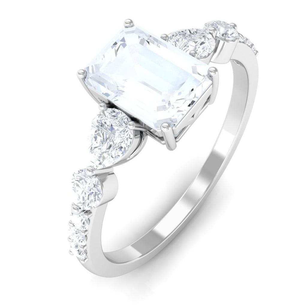 Octagon Cut Moonstone Solitaire Engagement Ring with Moissanite Moonstone - ( AAA ) - Quality - Rosec Jewels