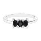 1/2 CT Oval Cut Black Spinel Three Stone Ring with Diamond Black Spinel - ( AAA ) - Quality - Rosec Jewels