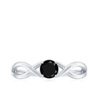 Round Black Onyx Solitaire Promise Ring in Crossover Shank Black Onyx - ( AAA ) - Quality - Rosec Jewels