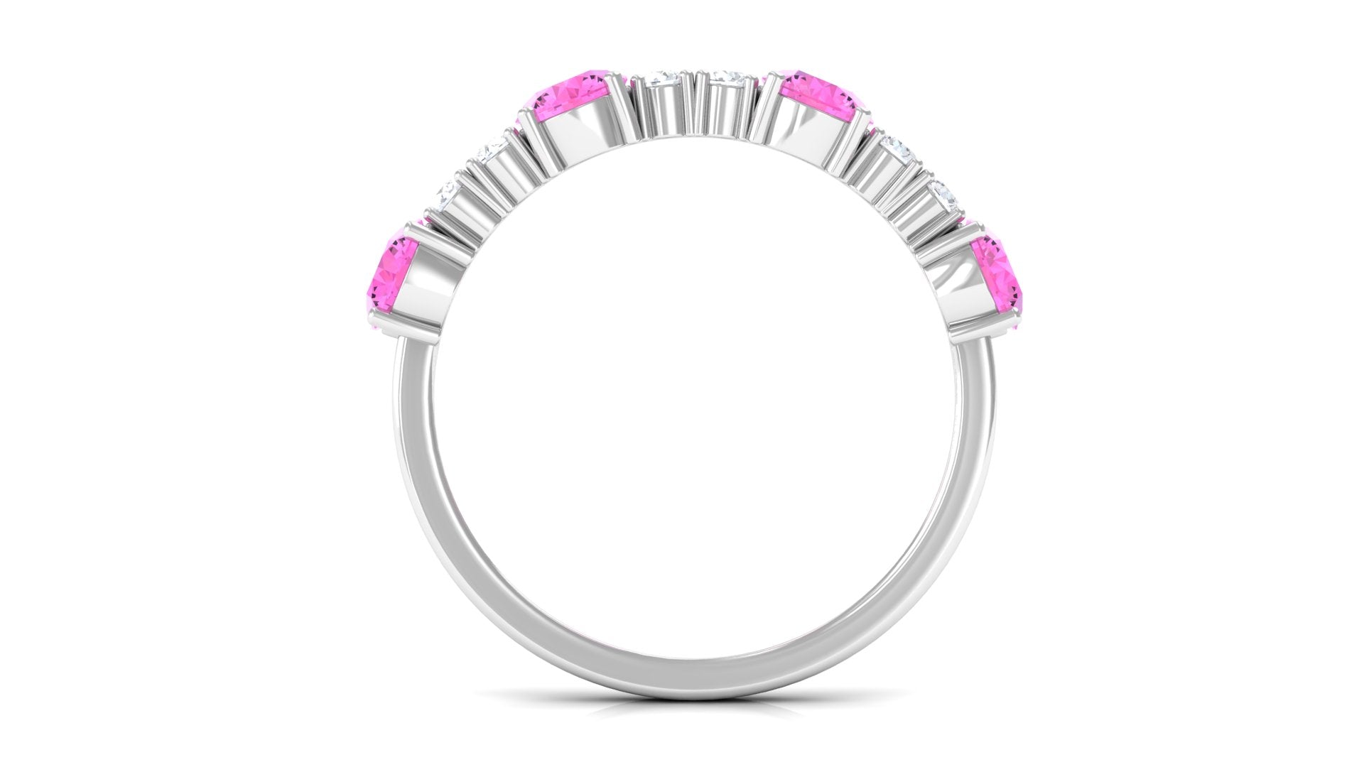 Natural Pink Sapphire and Diamond Half Eternity Ring Pink Sapphire - ( AAA ) - Quality - Rosec Jewels