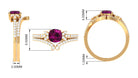 2.50 CT Cushion Cut Rhodolite and Diamond Bridal Ring Set Rhodolite - ( AAA ) - Quality - Rosec Jewels