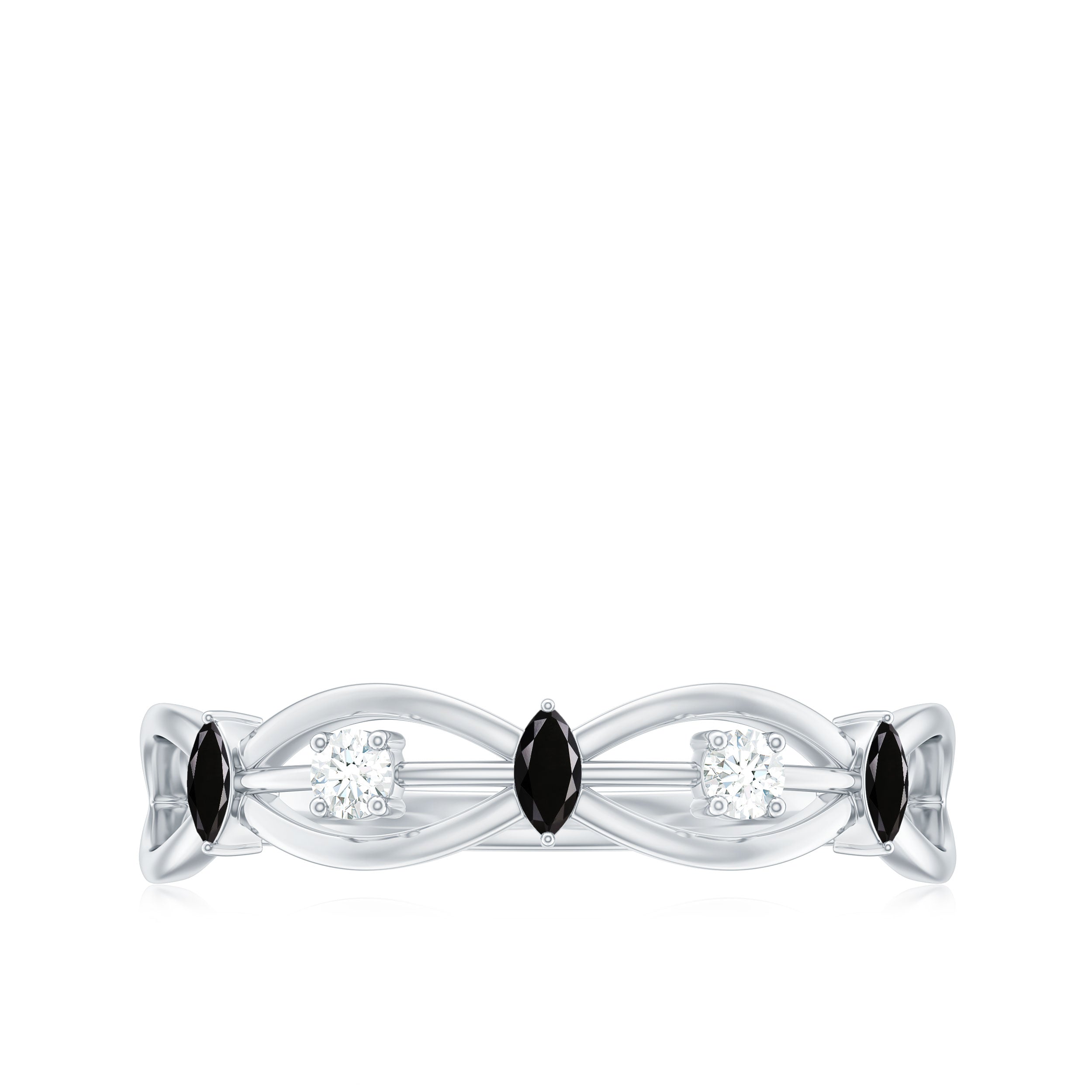 Lab Created Black Diamond Promise Ring with Moissanite Lab Created Black Diamond - ( AAAA ) - Quality - Rosec Jewels