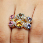 Oval Cut Multi Gemstone Engagement Ring with Moissanite Accent Lab Created Green Sapphire - ( AAAA ) - Quality - Rosec Jewels