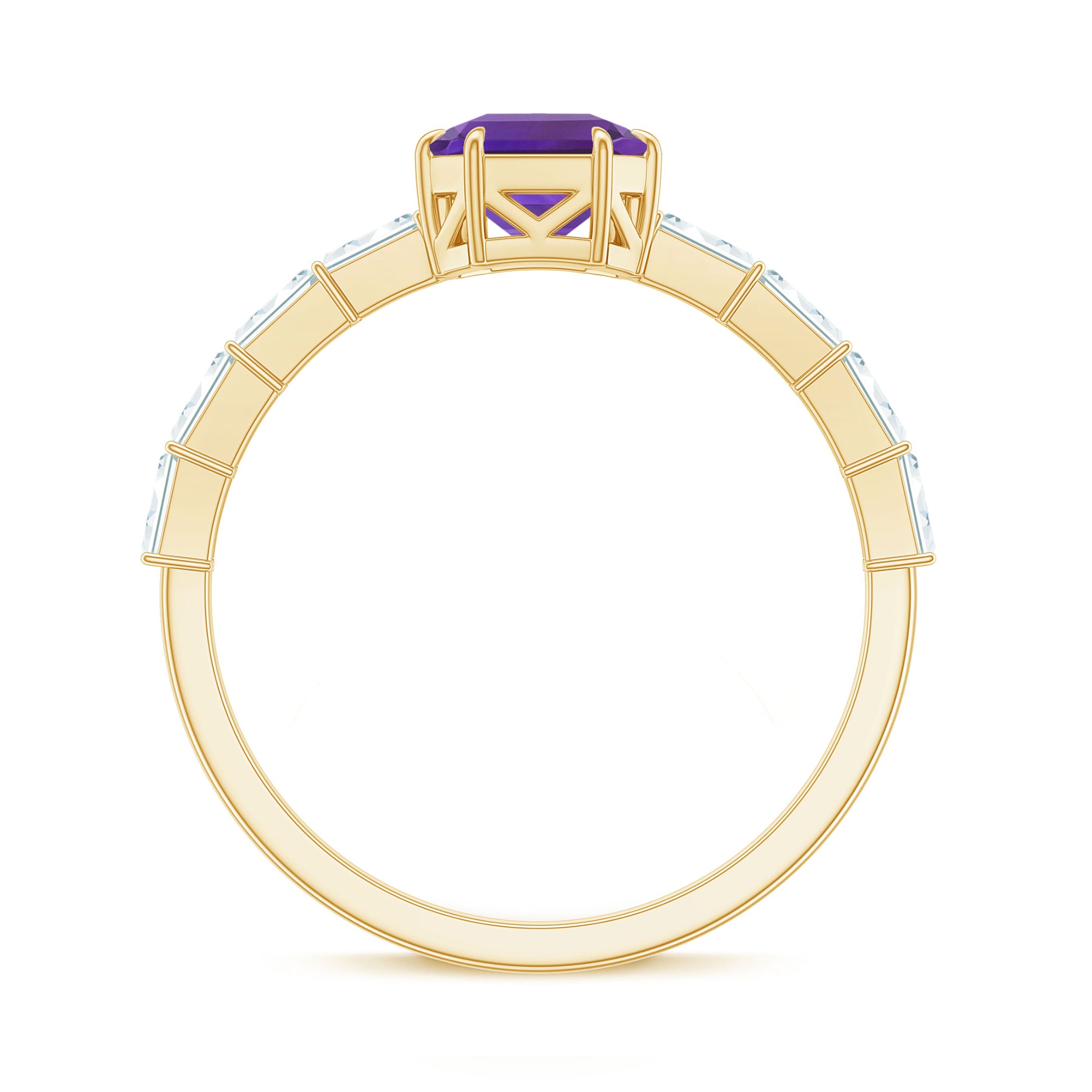 Asscher Amethyst Solitaire Engagement Ring with Diamond Amethyst - ( AAA ) - Quality - Rosec Jewels