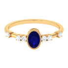 1 CT Oval Cut Blue Sapphire Solitaire Engagement Ring with Diamond Blue Sapphire - ( AAA ) - Quality - Rosec Jewels