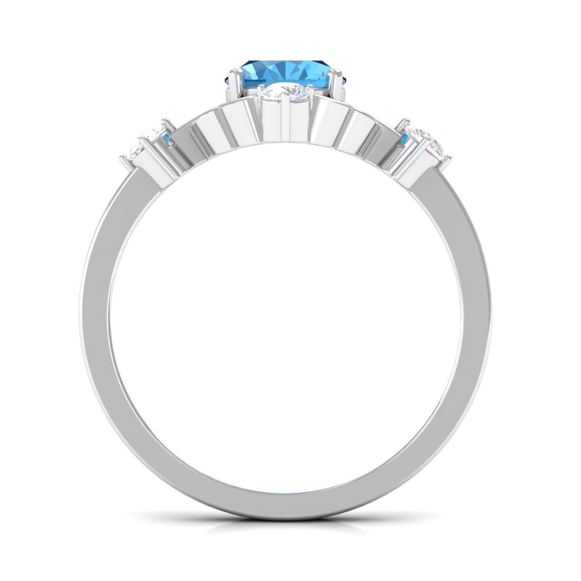 Oval Swiss Blue Topaz Cocktail Ring with Diamond Swiss Blue Topaz - ( AAA ) - Quality - Rosec Jewels