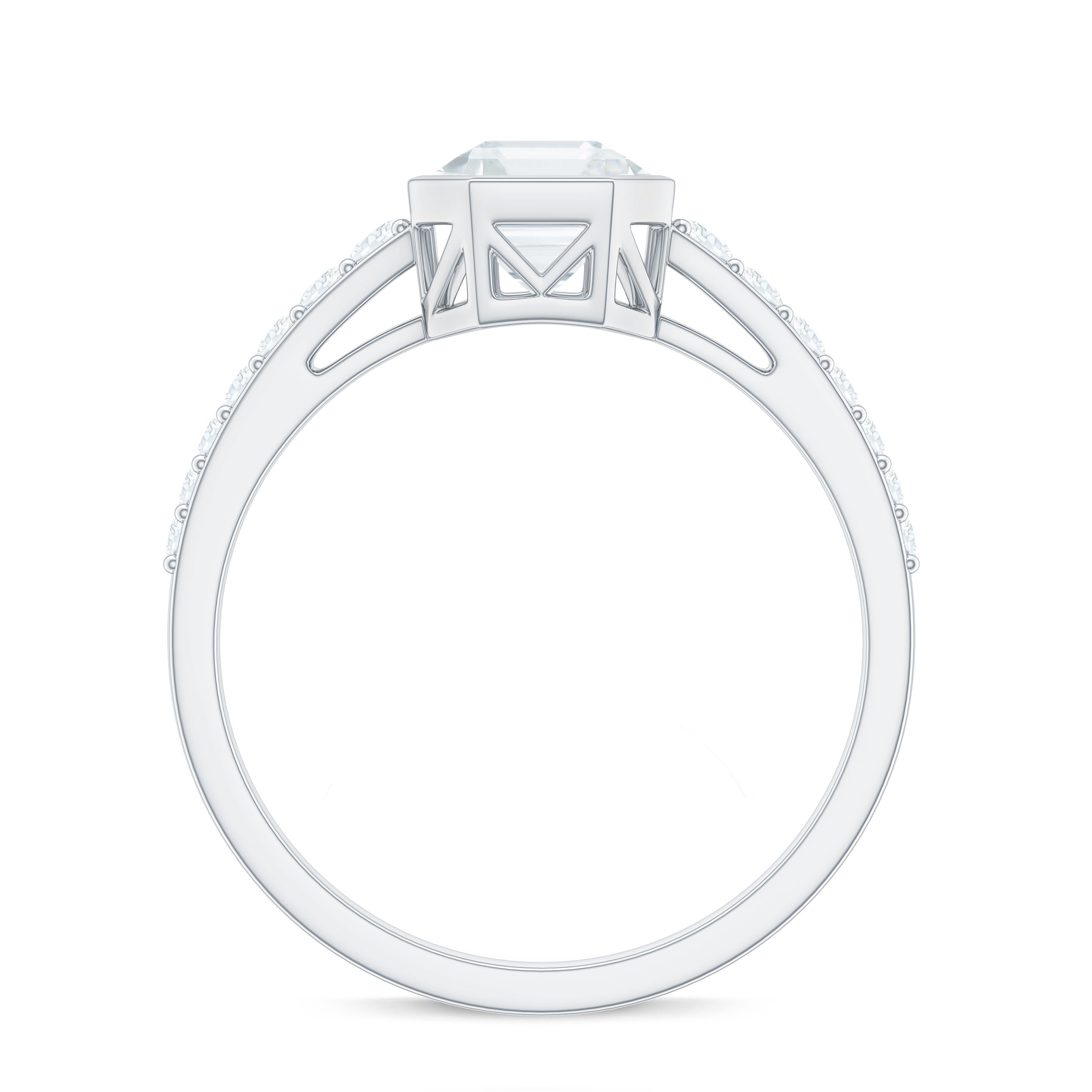 Asscher Moissanite Solitaire Engagement Ring with Side Stones Moissanite - ( D-VS1 ) - Color and Clarity - Rosec Jewels
