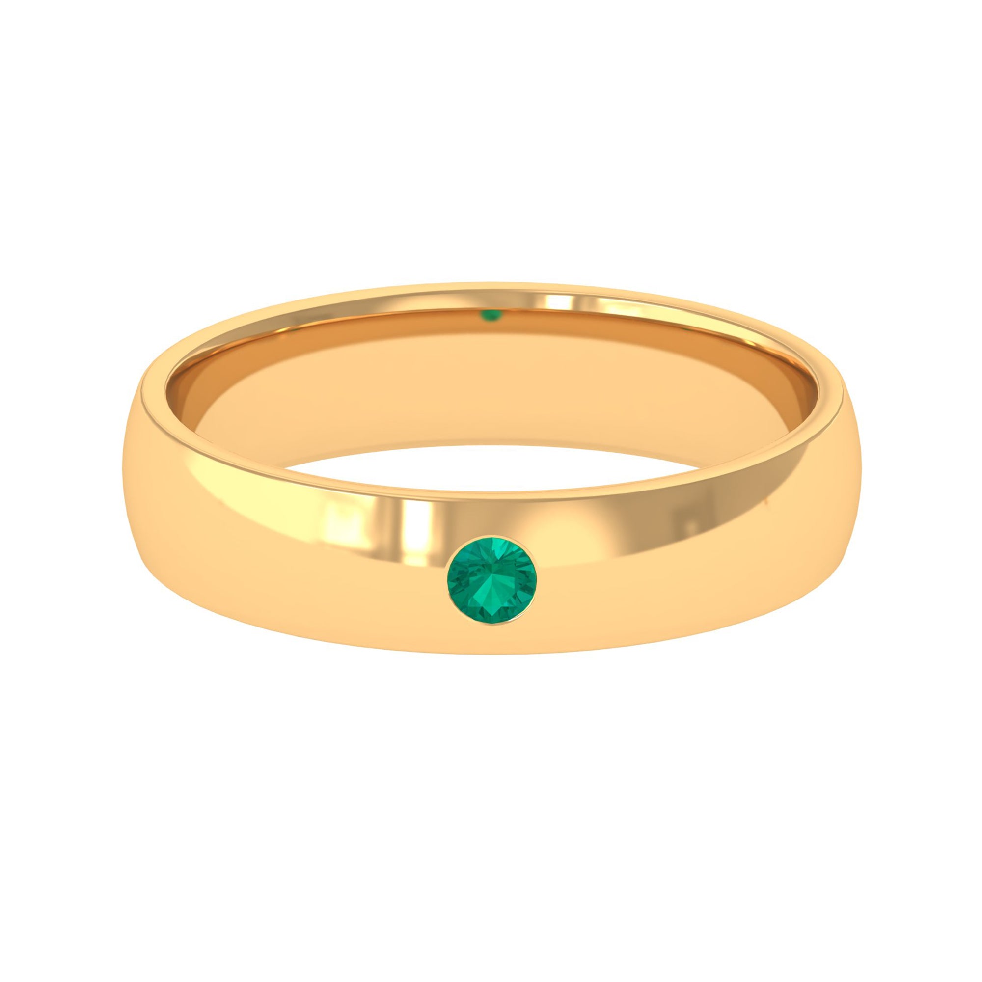 Natural Emerald Gold Band Ring in Flush Setting Emerald - ( AAA ) - Quality - Rosec Jewels