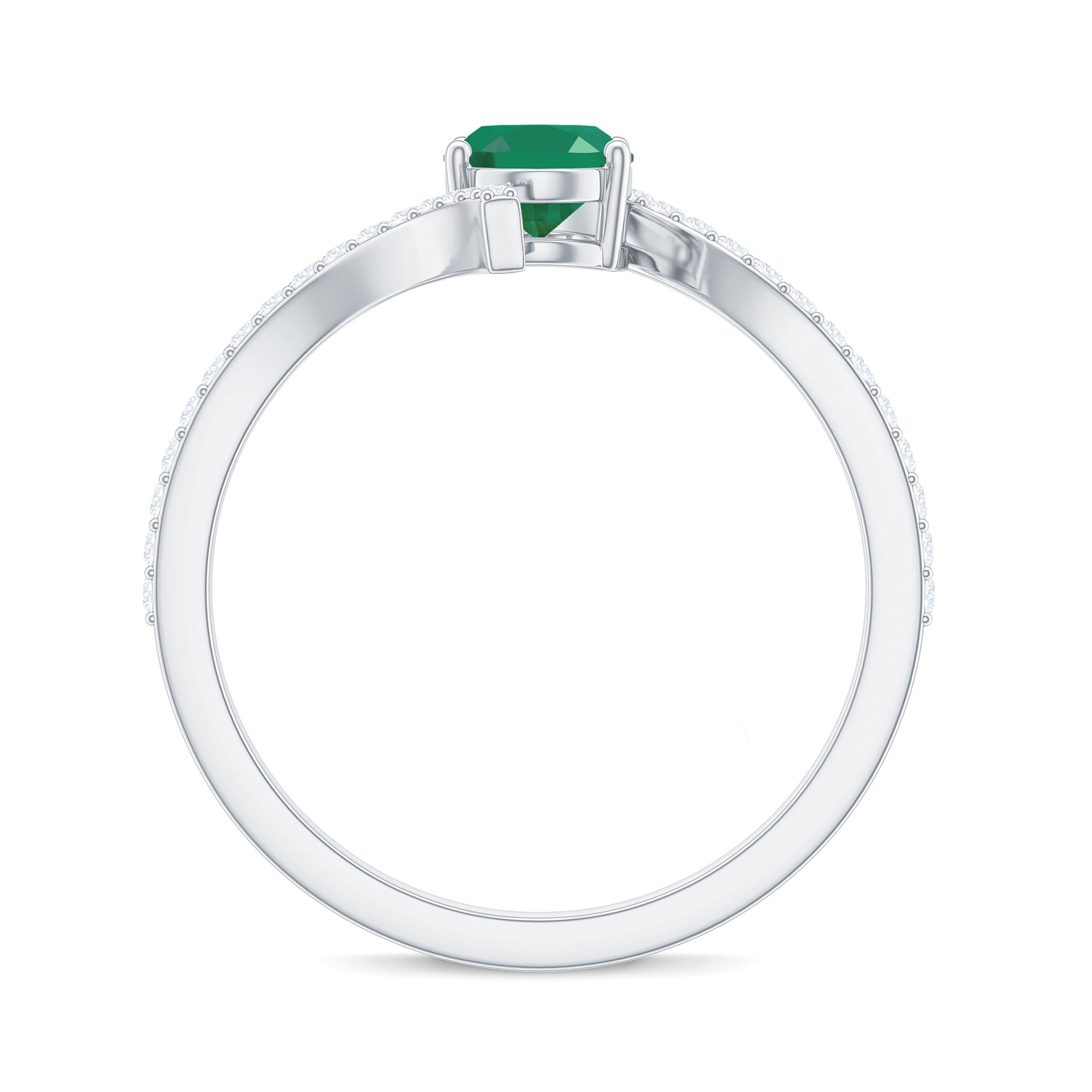 1 CT Oval Emerald Solitaire Bypass Ring with Diamond Emerald - ( AAA ) - Quality - Rosec Jewels