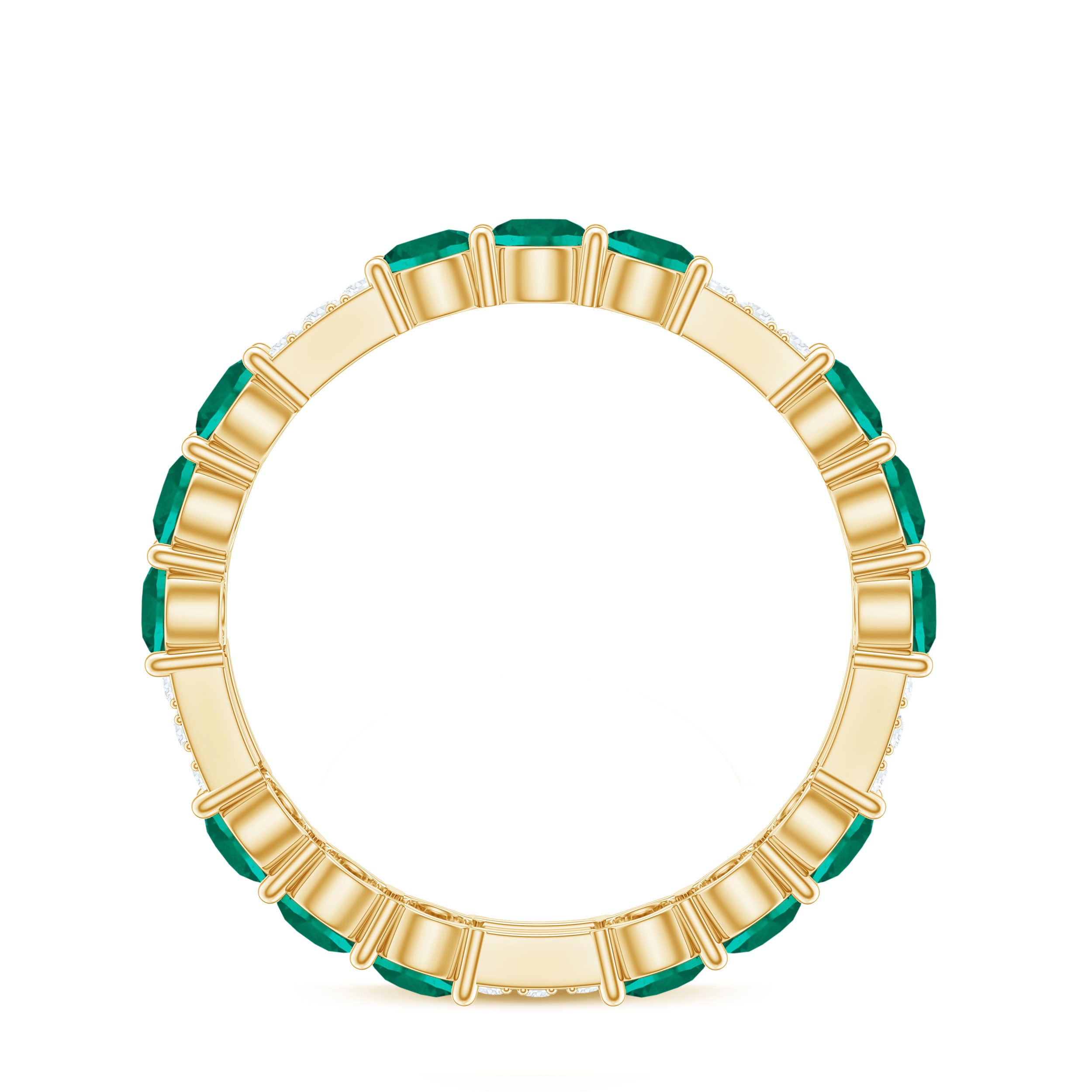 Certified Created Emerald and Diamond Designer Eternity Band Ring Lab Created Emerald - ( AAAA ) - Quality - Rosec Jewels