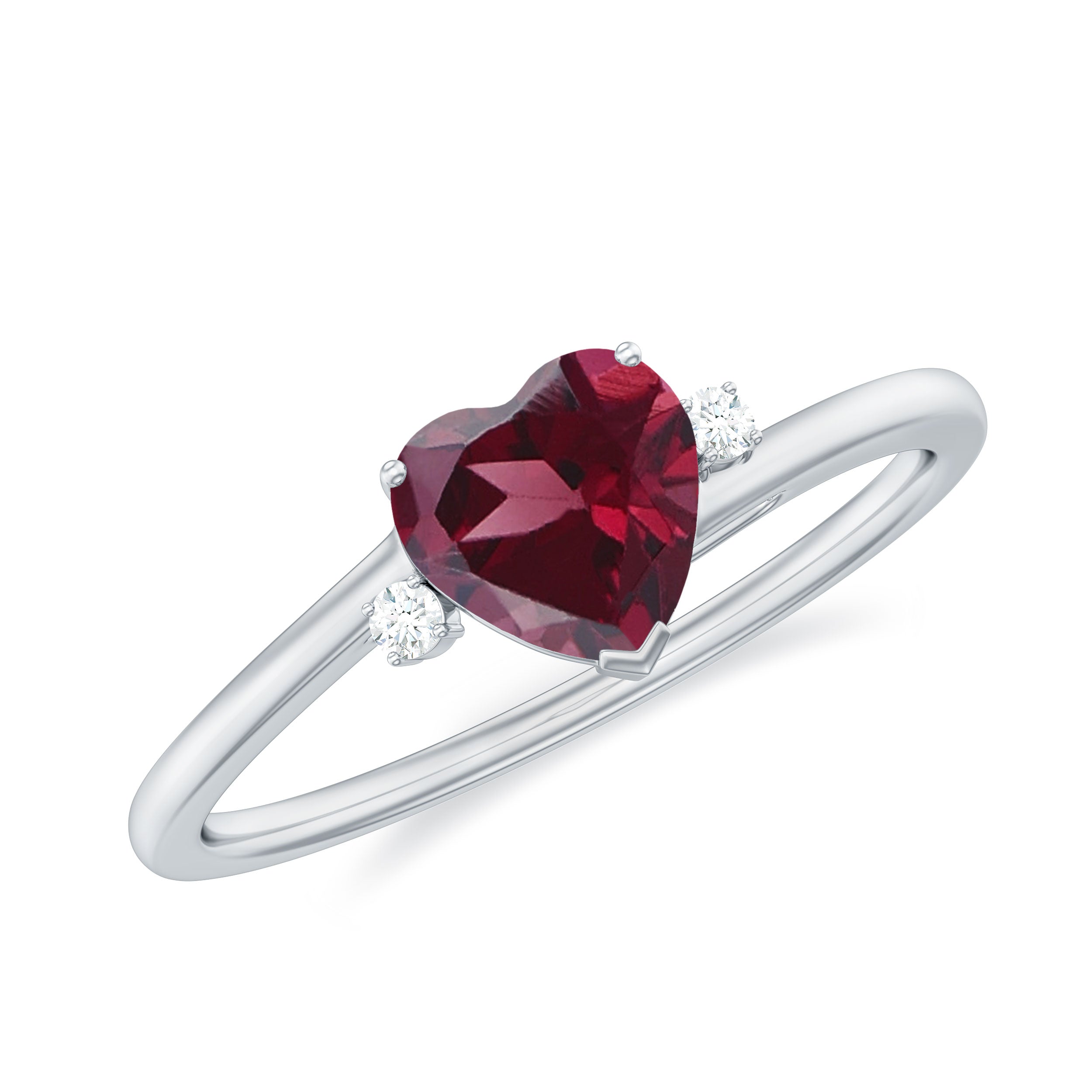 Heart Shape Real Rhodolite Solitaire Promise Ring with Diamond Rhodolite - ( AAA ) - Quality - Rosec Jewels