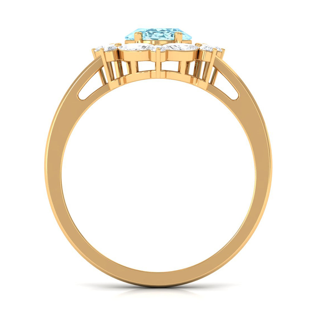 1.75 CT Aquamarine Designer Halo Engagement Ring with Moissanite Aquamarine - ( AAA ) - Quality - Rosec Jewels