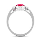 Lab Grown Ruby Designer Halo Engagement Ring with Moissanite Lab Created Ruby - ( AAAA ) - Quality - Rosec Jewels
