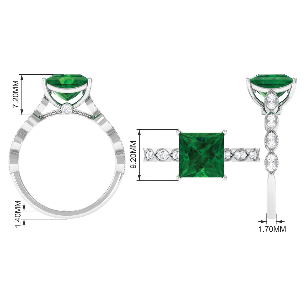 Princess Cut Created Emerald Solitaire Engagement Ring with Moissanite Lab Created Emerald - ( AAAA ) - Quality - Rosec Jewels