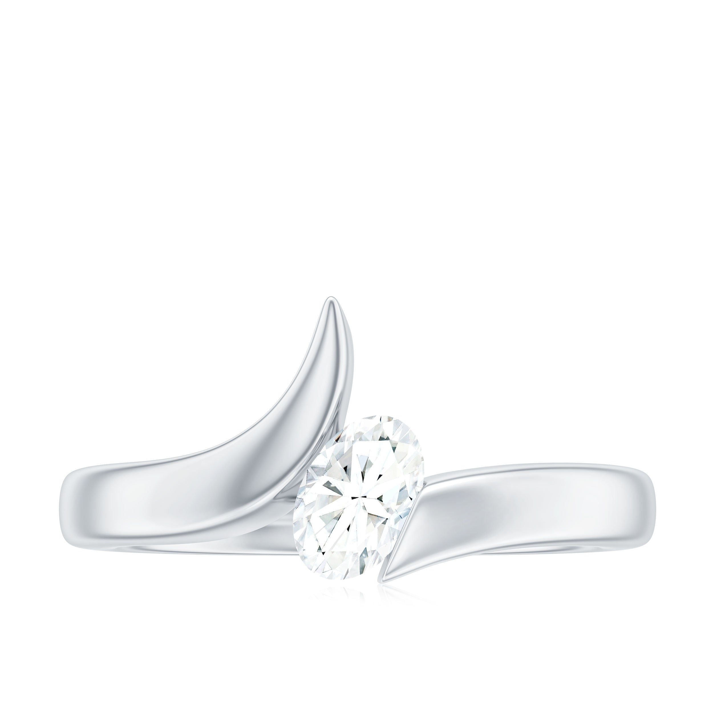 Oval Cut Certified Moissanite Solitaire Bypass Ring in Gold Moissanite - ( D-VS1 ) - Color and Clarity - Rosec Jewels